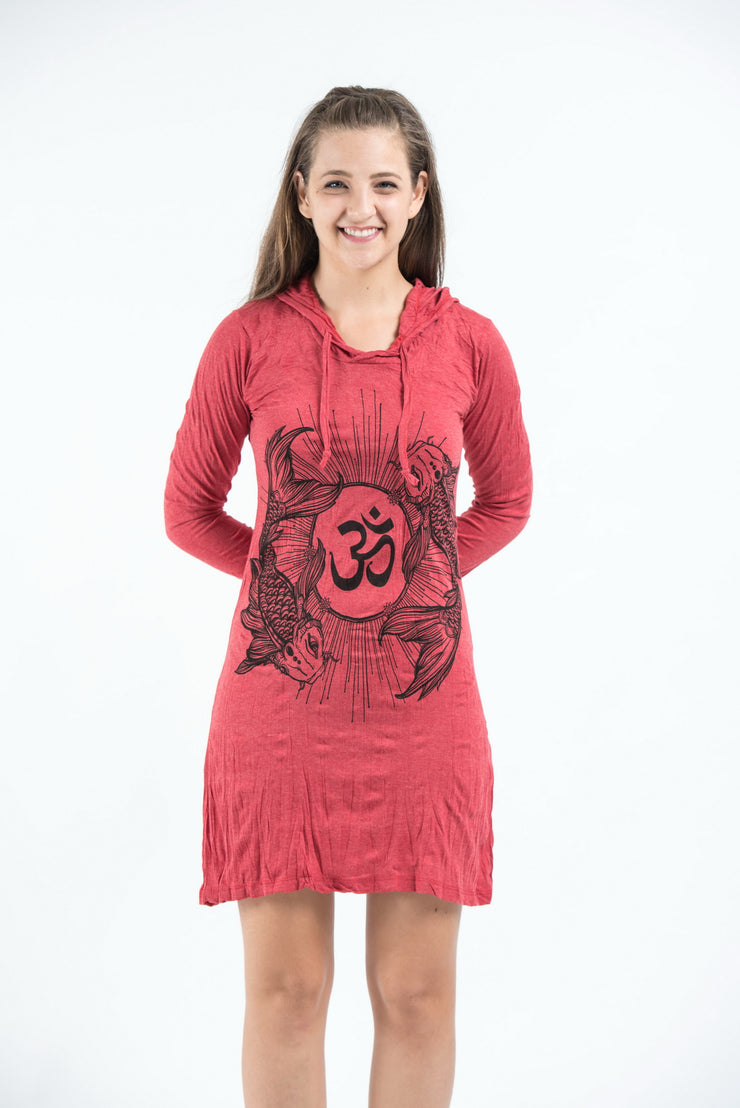 Womens Om and Koi Fish Hoodie Dress in Red