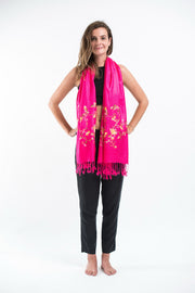 Nepal Floral Embroidered Pashmina Shawl Scarf in Pink