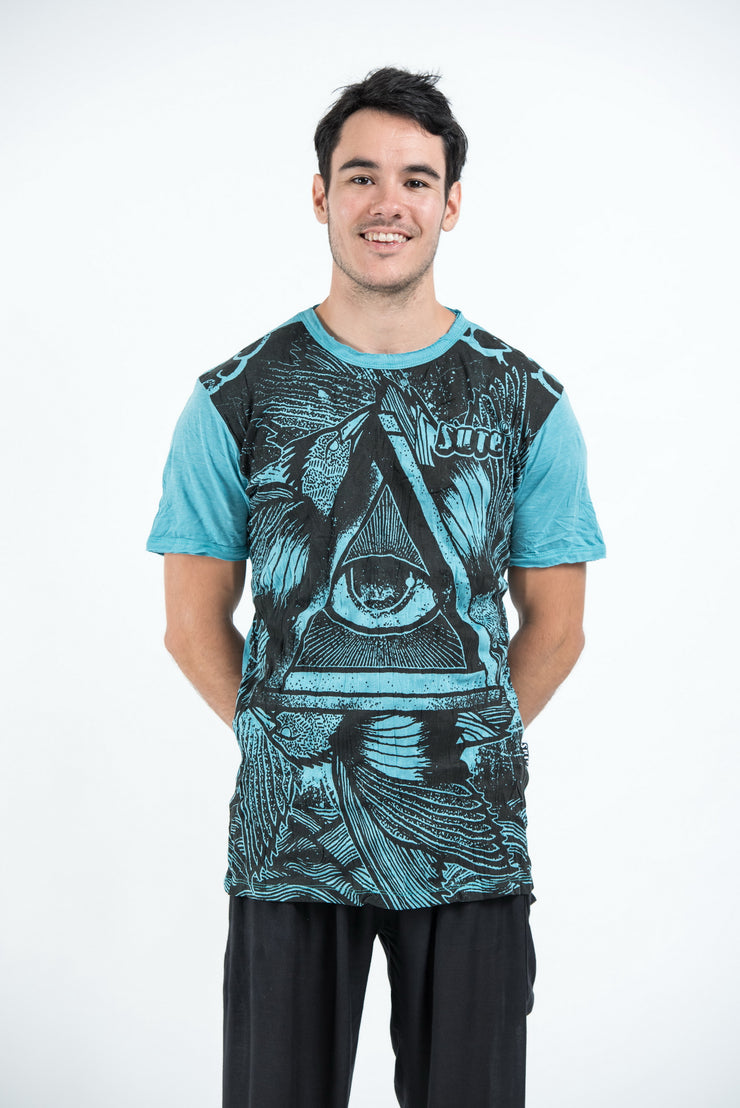 Mens All Seeing Eye T-Shirt in Turquoise