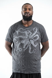 Plus Size Mens Octopus T-Shirt in Silver on Black