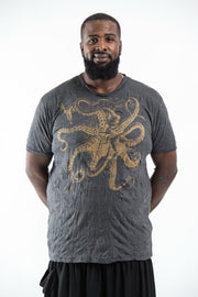 Plus Size Mens Octopus T-Shirt in Gold on Black