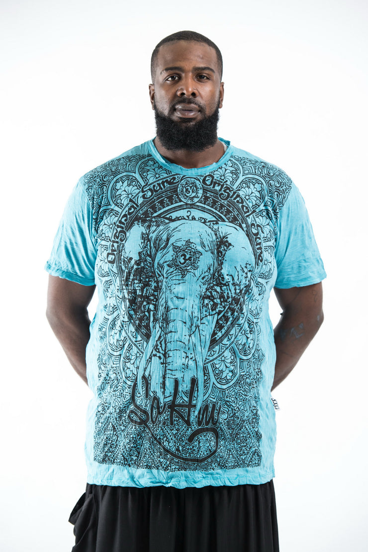 Plus Size Mens Wild Elephant T-Shirt in Turquoise