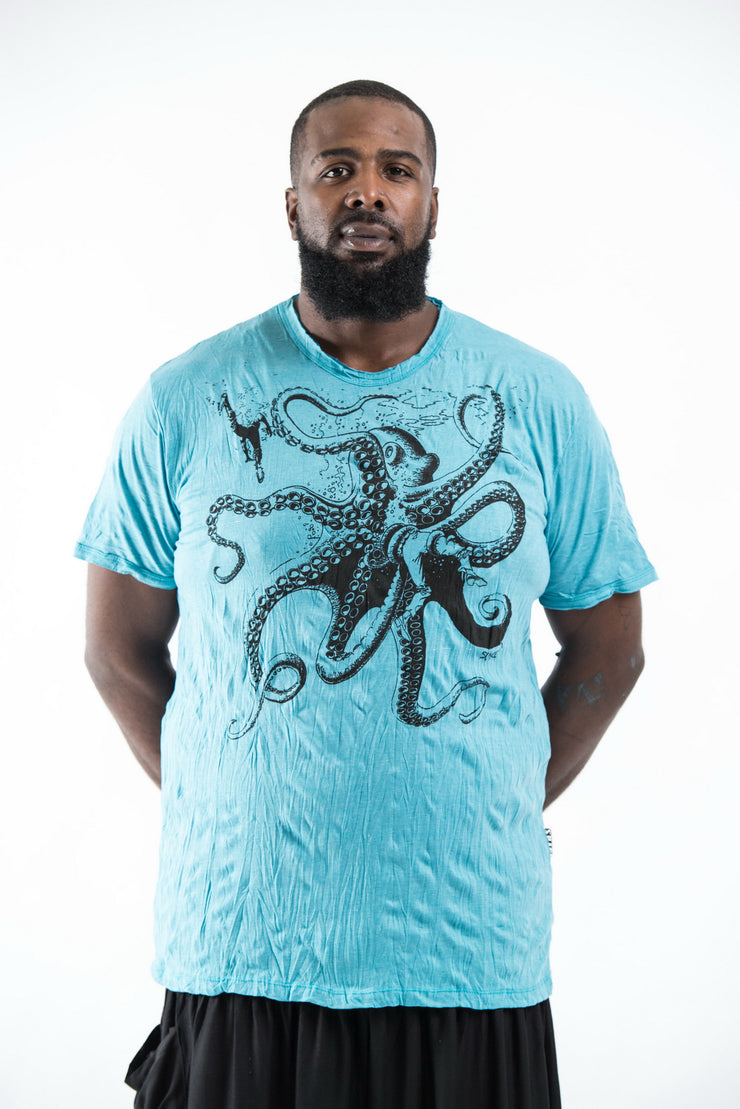 Plus Size Mens Octopus T-Shirt in Turquoise