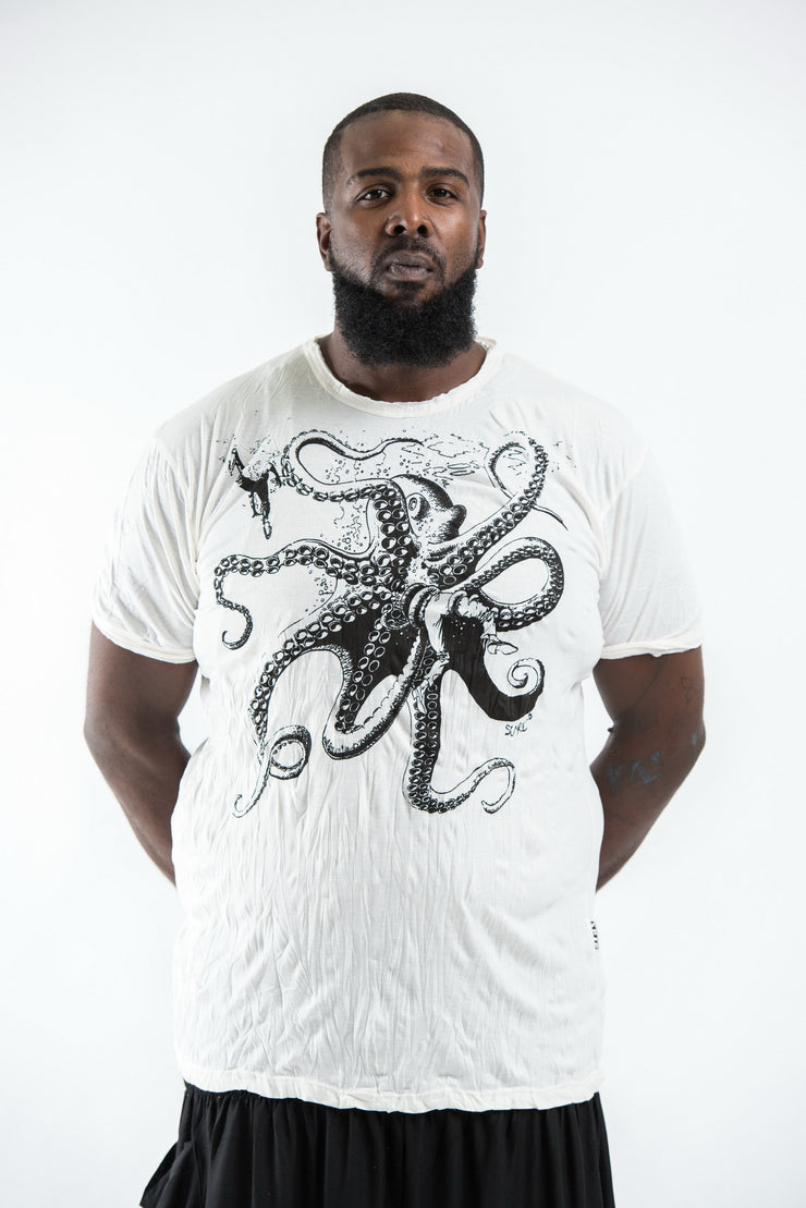 Plus Size Mens Octopus T-Shirt in White