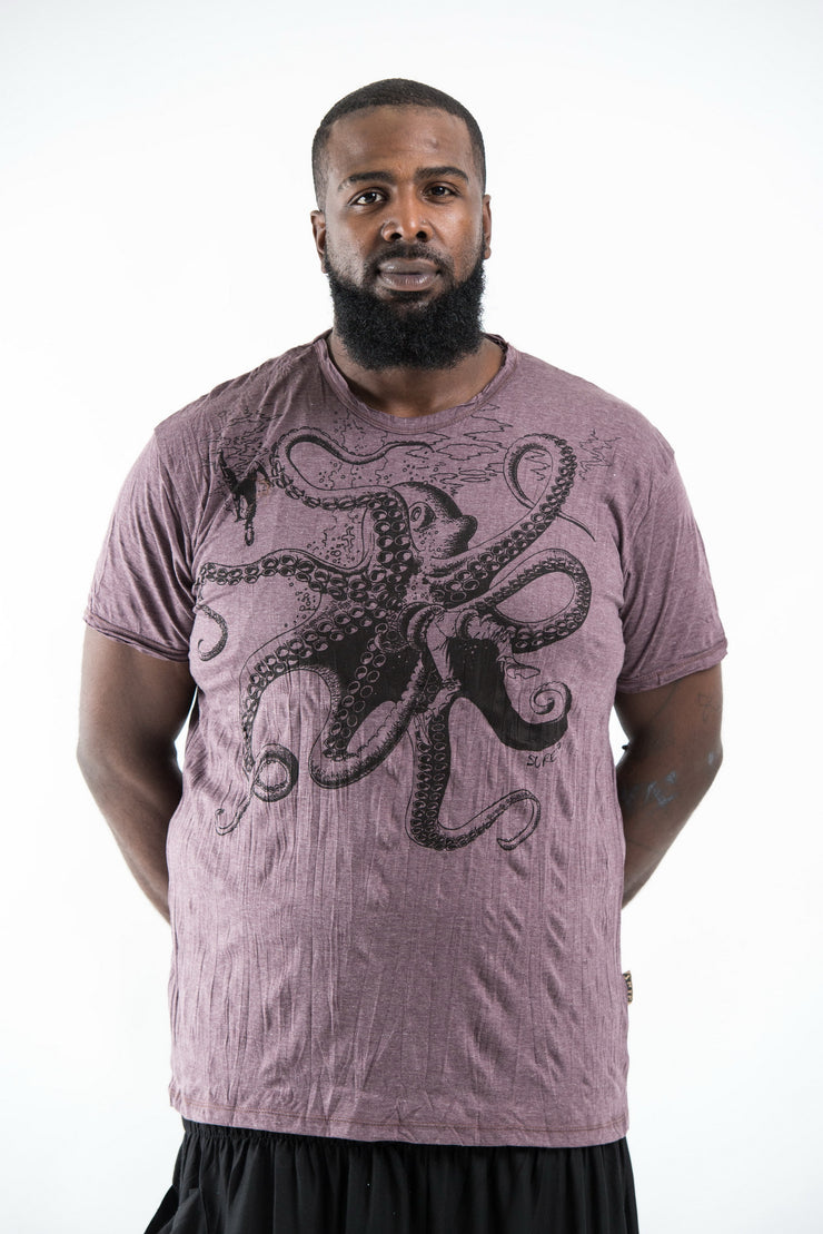 Plus Size Mens Octopus T-Shirt in Brown
