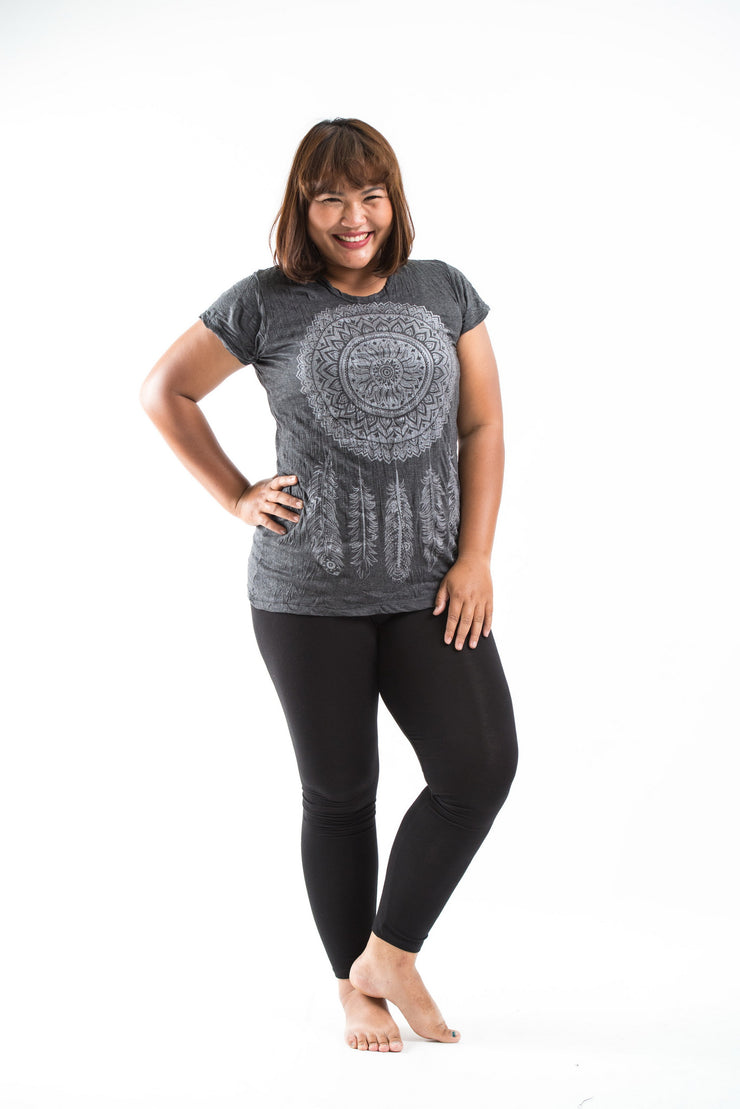 Plus Size Womens Dreamcatcher T-Shirt in Silver on Black