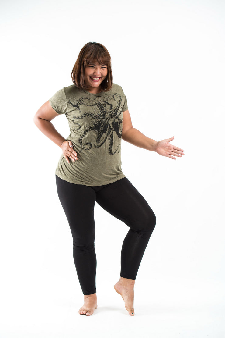 Plus Size Womens Octopus T-Shirt in Green