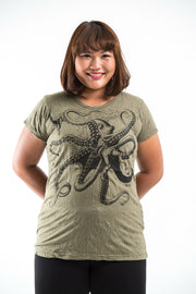 Plus Size Womens Octopus T-Shirt in Green