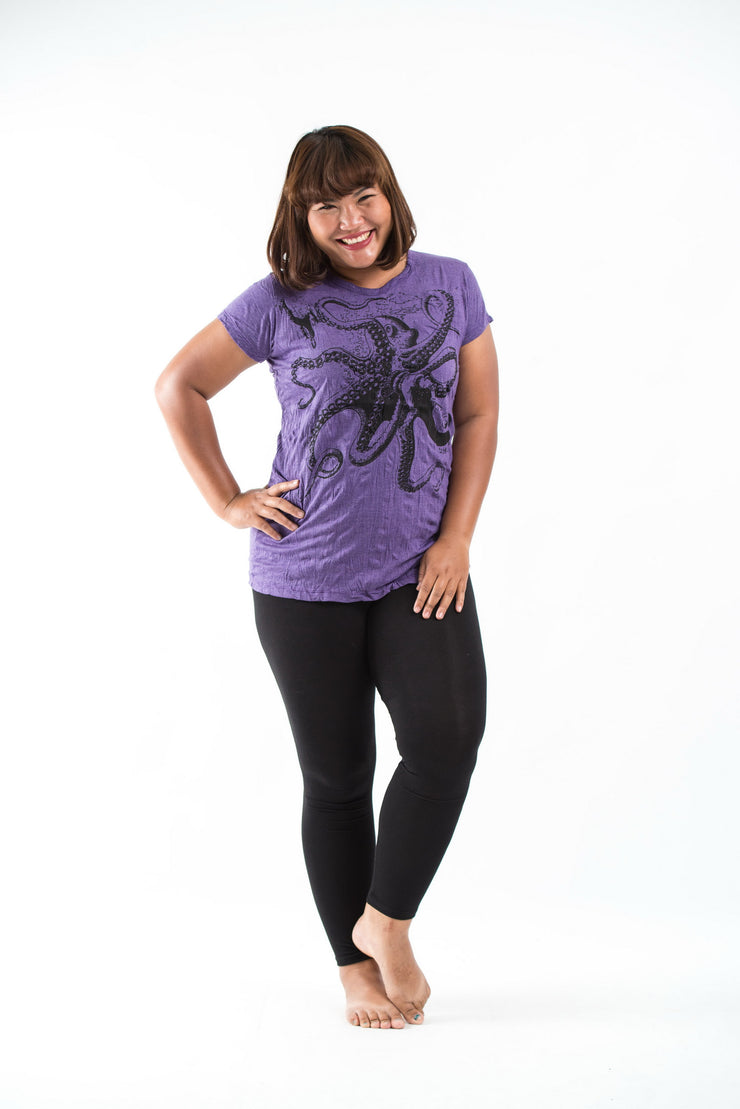 Plus Size Womens Octopus T-Shirt in Purple