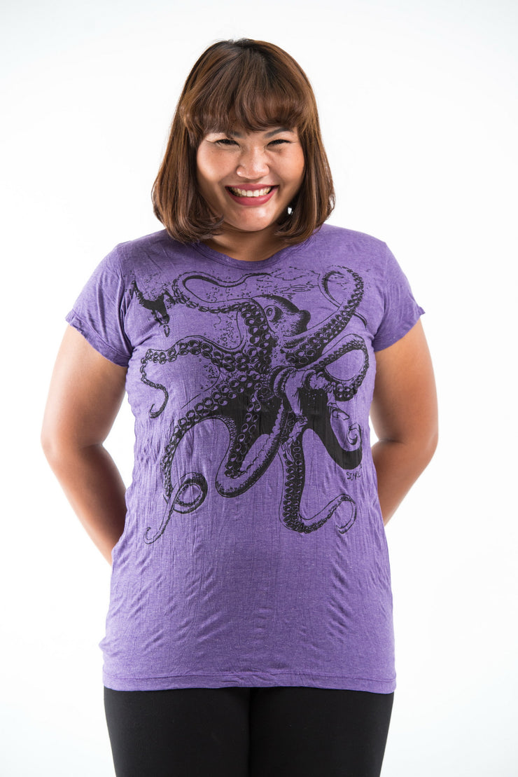 Plus Size Womens Octopus T-Shirt in Purple