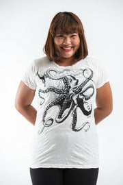 Plus Size Womens Octopus T-Shirt in White