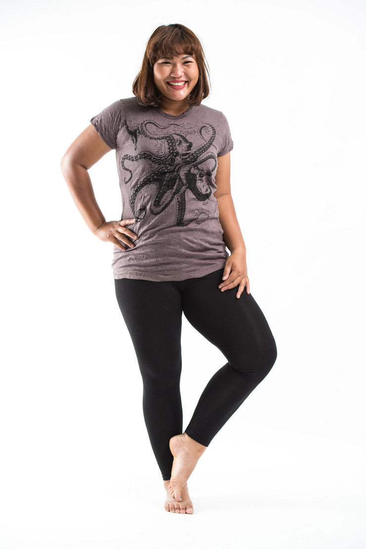 Plus Size Womens Octopus T-Shirt in Brown