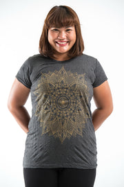 Plus Size Womens Lotus Mandala T-Shirt in Gold on Black