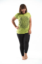 Plus Size Womens Lotus Mandala T-Shirt in Lime