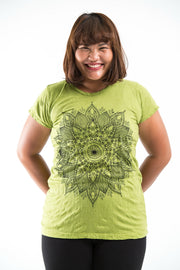Plus Size Womens Lotus Mandala T-Shirt in Lime