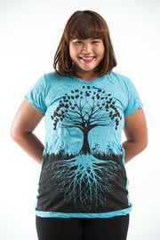 Plus Size Womens Tree of Life T-Shirt in Turquoise