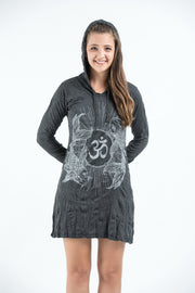Womens Om and Koi Fish Hoodie Dress in Silver on Black
