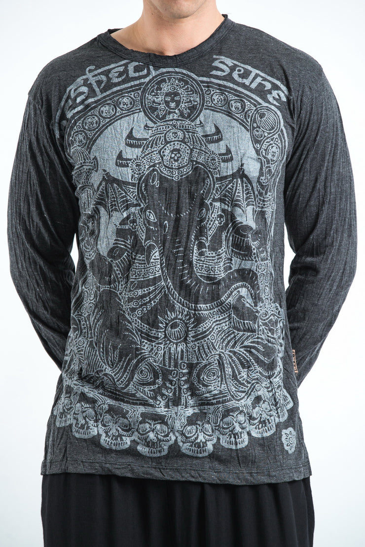 Unisex Batman Ganesh Long Sleeve T-Shirt in Silver on Black