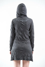 Womens Lotus Om Hoodie Dress in Silver on Black