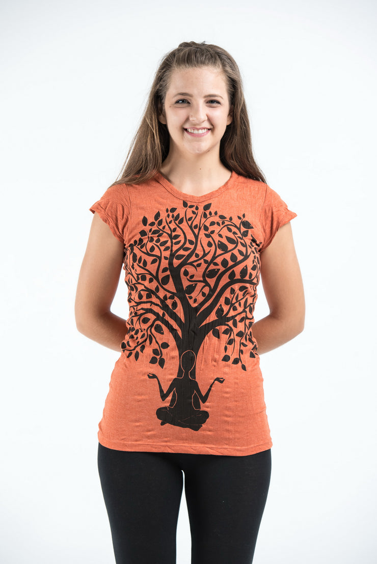 Womens Meditation Tree T-Shirt in Orange