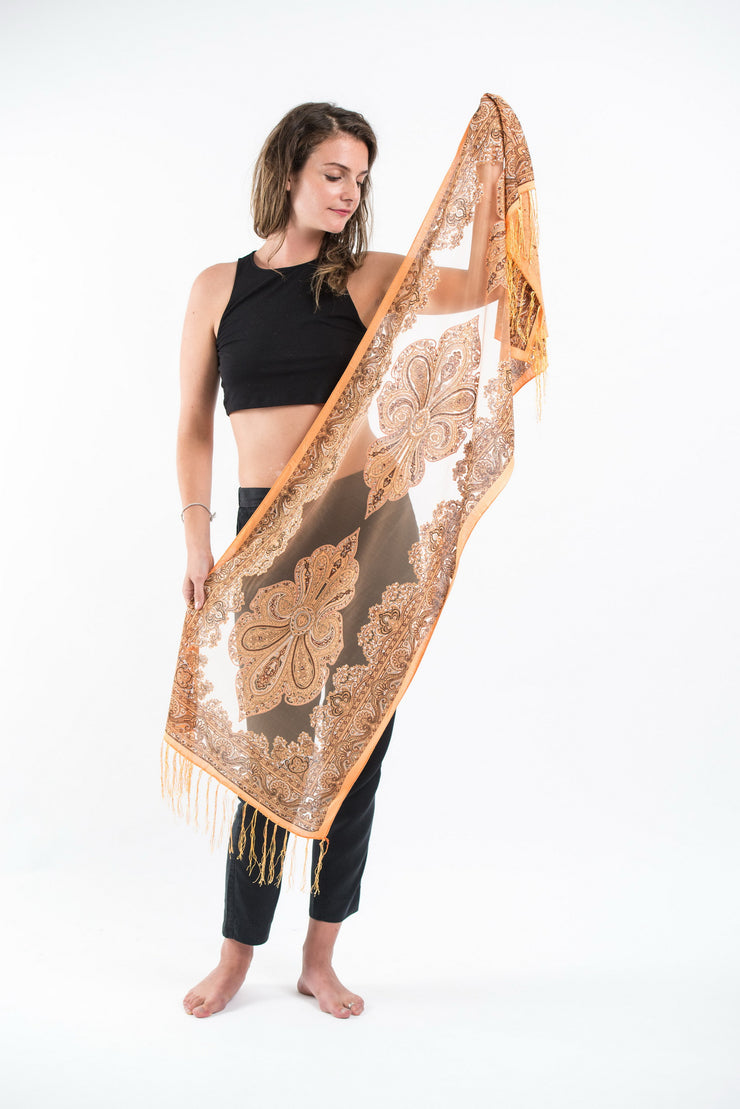 Nepal Paisley Lace Shawl Scarf in Gold