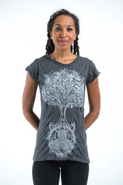 Womens Celtic Tree T-Shirt in Silver on Black