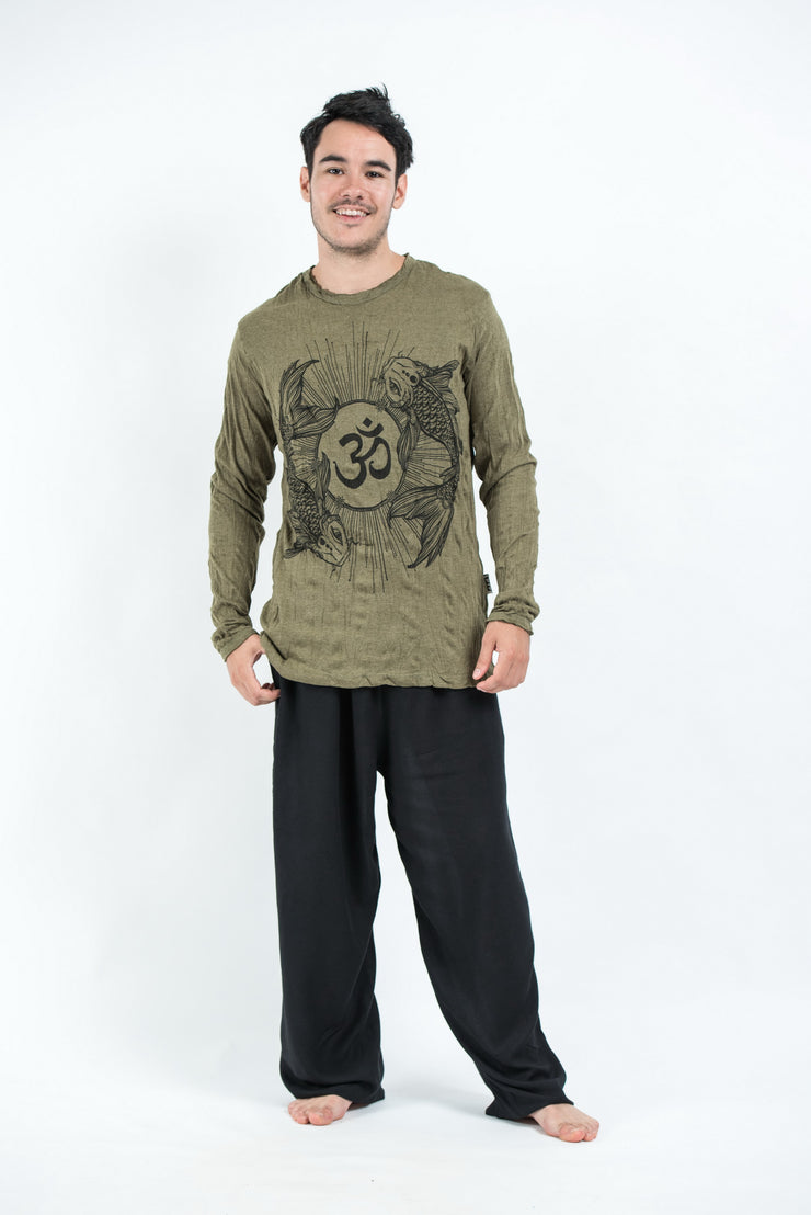 Unisex Om and Koi Fish Long Sleeve T-Shirt in Green