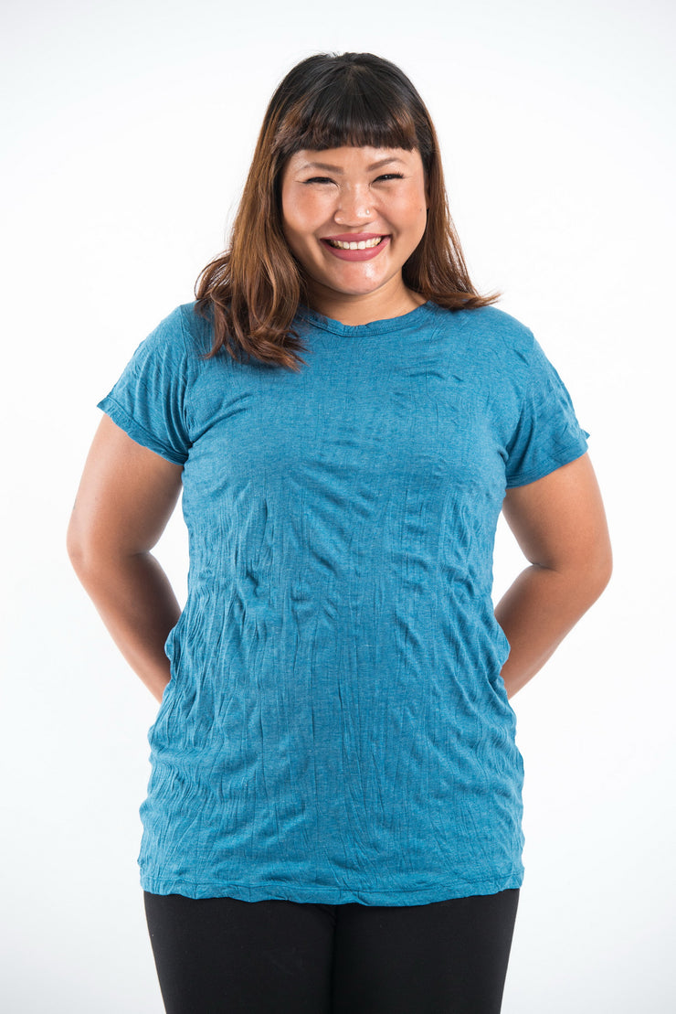 Plus Size Womens Solid Color T-Shirt in Denim Blue
