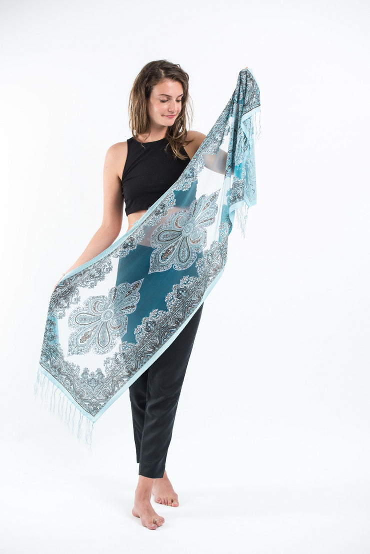 Nepal Paisley Lace Shawl Scarf in Blue
