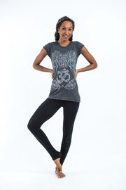 Womens Om hands T-Shirt in Silver on Black
