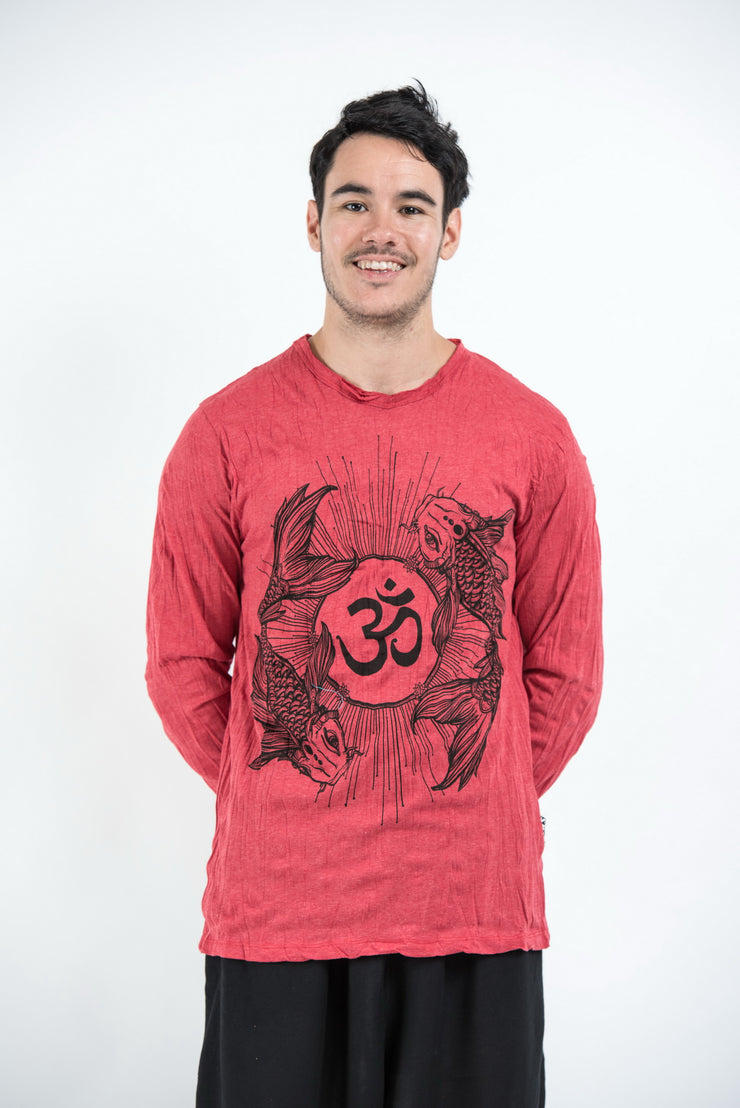 Unisex Om and Koi Fish Long Sleeve T-Shirt in Red