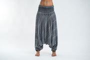 Unisex Aztec Stripes Drop Crotch Jumpsuit Harem Pants in Gray