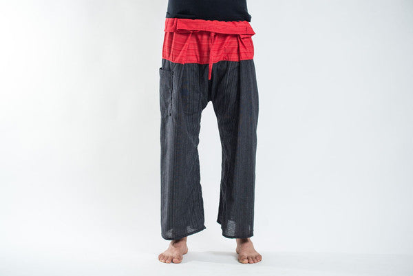 Unisex Two Tone Pinstripe Thai Fisherman Pants in Black Red