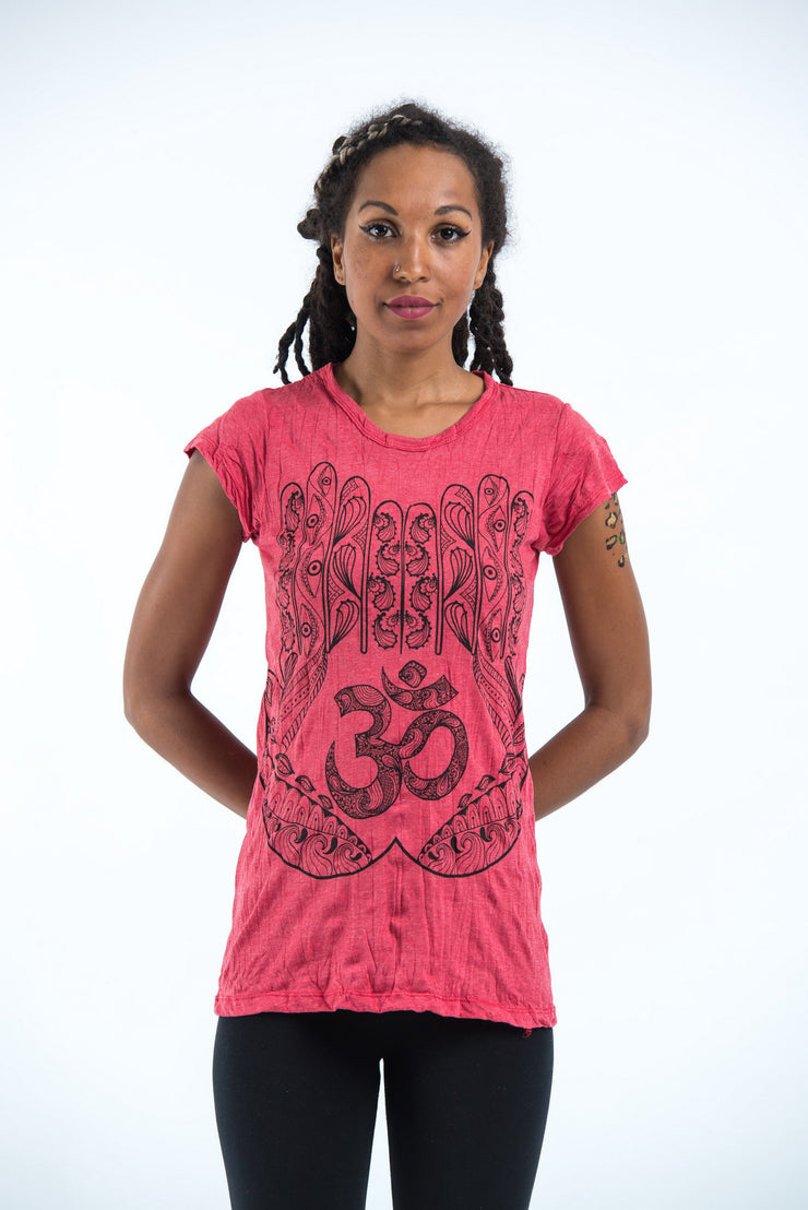 Womens Om hands T-Shirt in Red