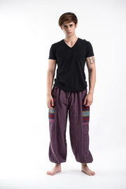 Unisex Pinstripe Cotton Pants with Aztec Pocket in Purple
