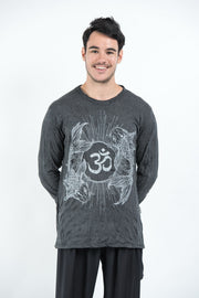 Unisex Om and Koi Fish Long Sleeve T-Shirt in Silver on Black