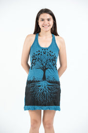 Womens Tree of Life Tank Dress in Denim Blue