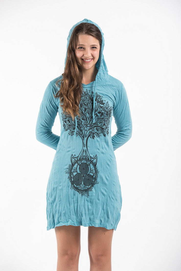 Womens Celtic Tree Hoodie Dress in Turquoise