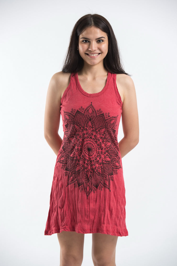 Womens Lotus Mandala Tank Dress in Red