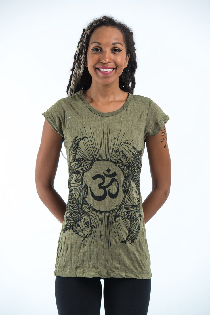 Womens Om and Koi Fish T-Shirt in Green