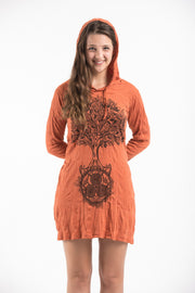 Womens Celtic Tree Hoodie Dress in Orange