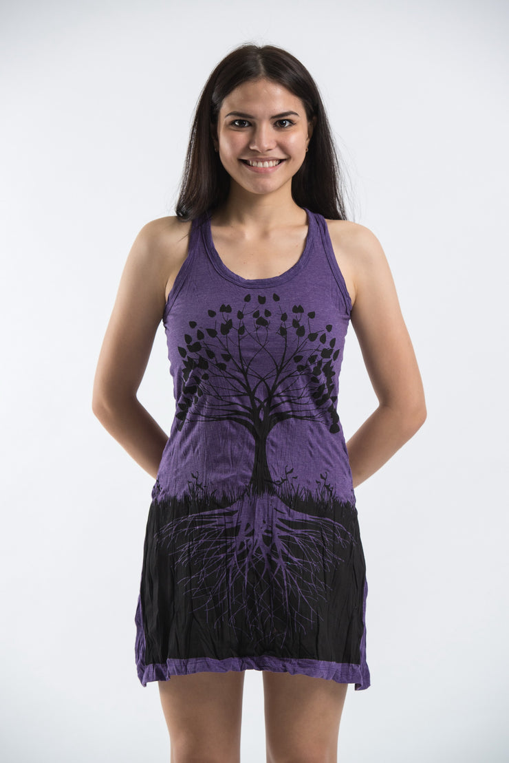 Womens Tree of Life Tank Dress in Purple