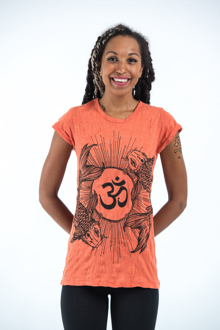 Womens Om and Koi Fish T-Shirt in Orange