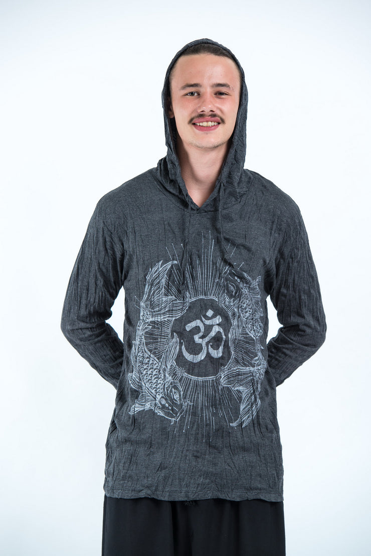 Unisex Om and Koi Fish Hoodie in Silver on Black