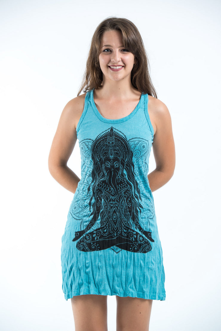 Womens Ganesh Mantra Tank Dress in Turquoise