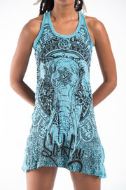 Womens Wild Elephant Tank Dress in Turquoise