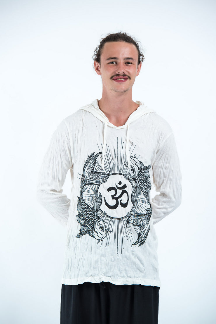 Unisex Om and Koi Fish Hoodie in White