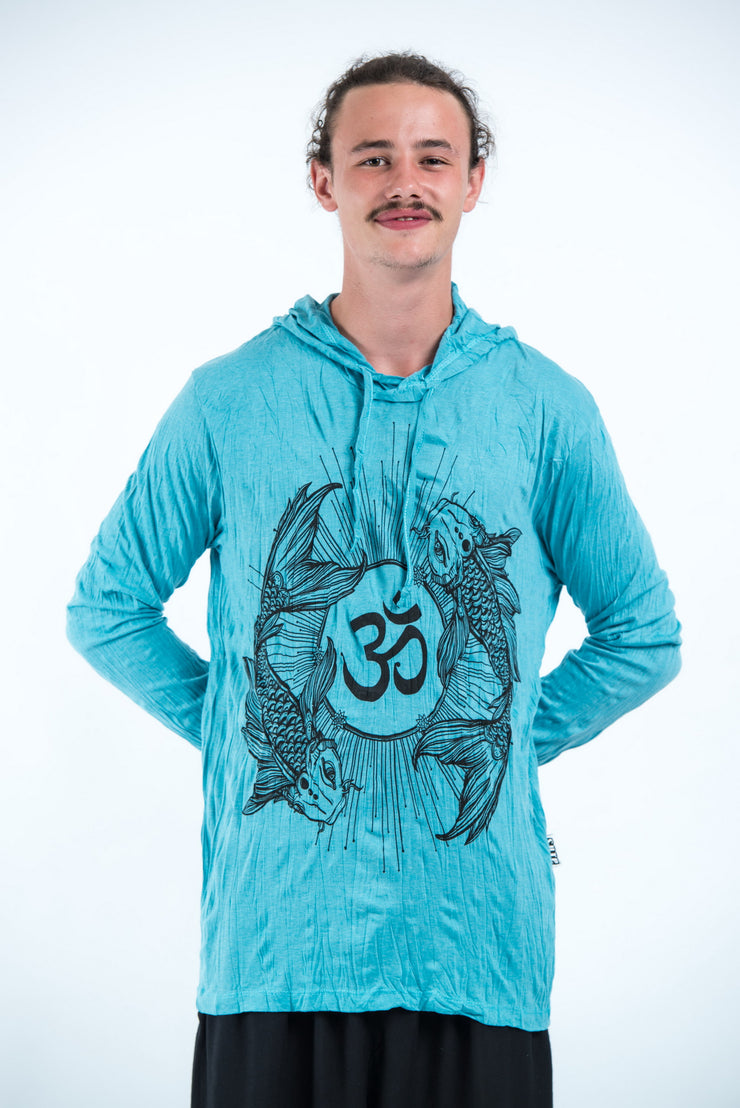 Unisex Om and Koi Fish Hoodie in Turquoise