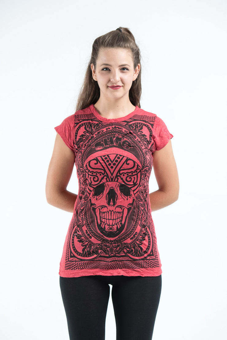 Womens Trippy Skull T-Shirt in Red