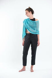 Thai Hand Woven Cotton Shawl Scarf in Turquoise